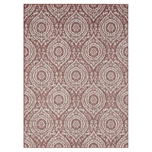 Patio Country Zoe Terracotta/Ivory 8 ft. x 10 ft. Moroccan Damask Indoor/Outdoor Area Rug