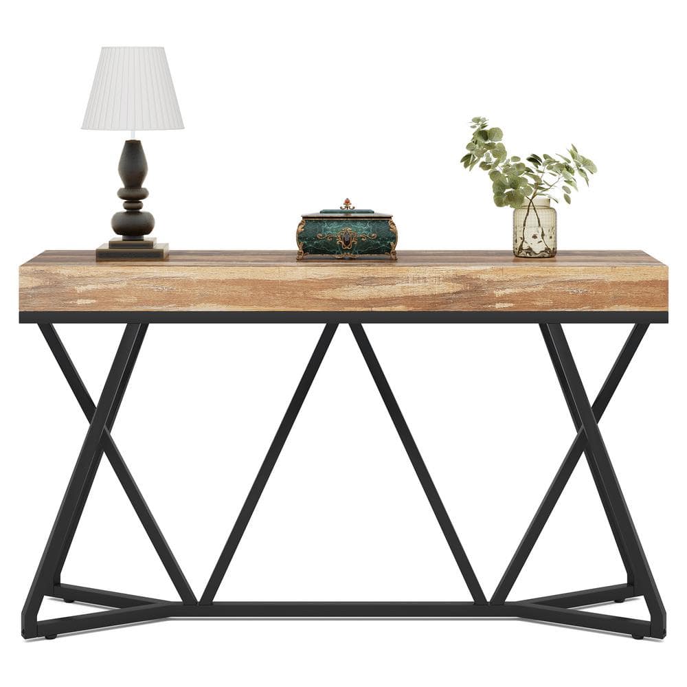 Rustic Brown 55" Wood and Metal Console Table with Storage