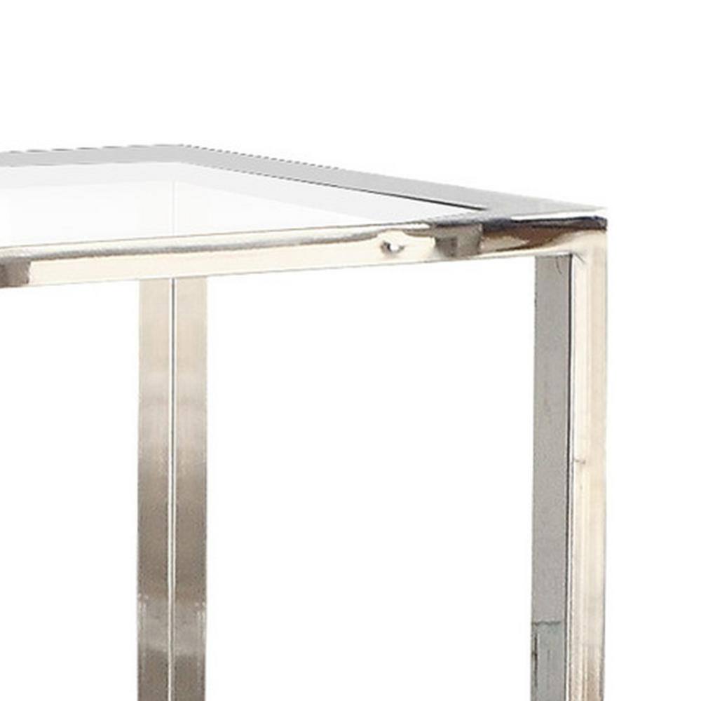 Contemporary Glacier Square Glass & Stainless Steel End Table