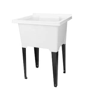 25 in. x 21.5 in. ABS Plastic Freestanding Utility Sink in White - Black Metal Legs and P-Trap Kit
