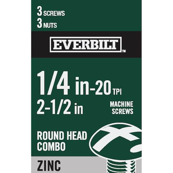 Everbilt 1/4 in.-20 x 2-1/2 in. Combo Round Head Zinc Plated Machine Screw (3-Pack)