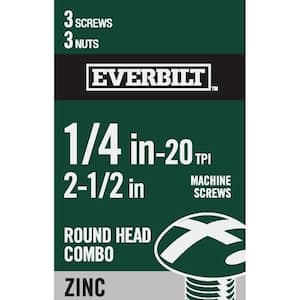 1/4 in.-20 x 2-1/2 in. Zinc Plated Combo Round Head Machine Screw (3-Pack)