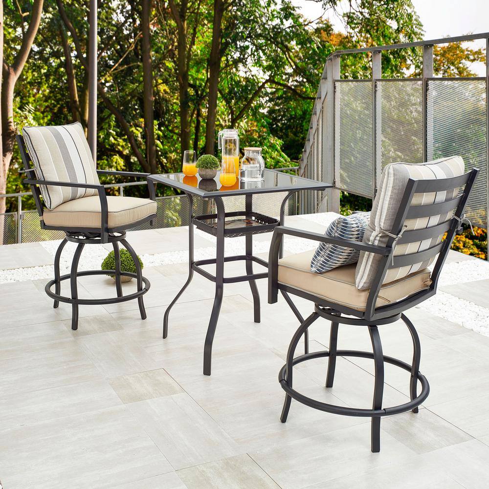 Patio Festival 3-Piece Metal Outdoor Bistro Set With Beige Cushions ...