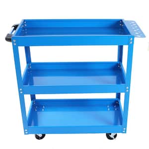3 Tier Tool Cart on Wheels 450 lbs. Heavy-Duty Steel UtilityCart with Lockable Wheels for kitchen Garage Warehouse, Blue