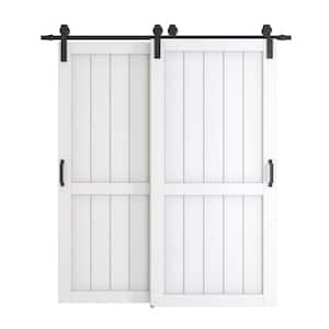 84 in. x 84 in., 42 in. W White, MDF and DIY Painted Finished Double H-Frame Sliding Barn Door with Hardware Kit Doors-2