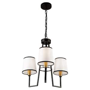 Coco 3-Light Black and Gold Chandelier with Linen Shade