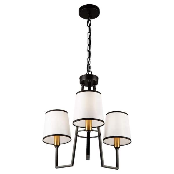 ARTCRAFT Coco 3-Light Black and Gold Chandelier with Linen Shade