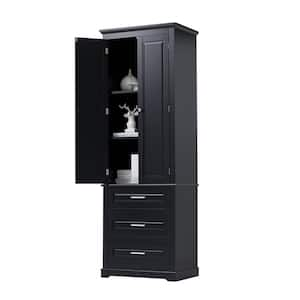 Black 70 in. Accent Storage Cabinet with Adjustable Shelves and 3 Drawers for Home Office