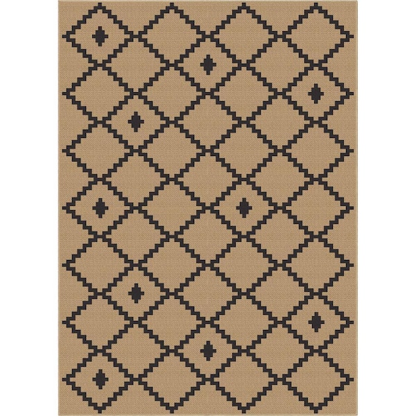 Black 5 ft. x 7 ft. Flat-Weave Well-Jute Printed Akita Moroccan Lattice Area Rug