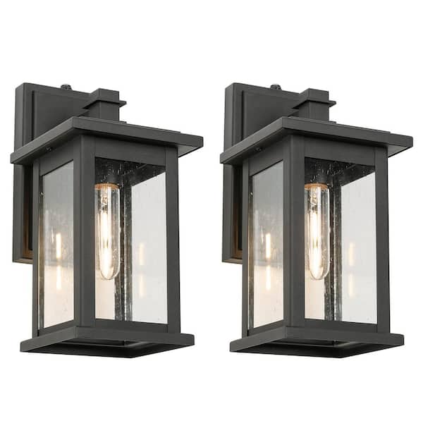 Jushua Black Not Motion Sensing Dusk to Dawn Outdoor Hardwired Wall Lantern Sconce with No Bulbs Included (2-Pack)