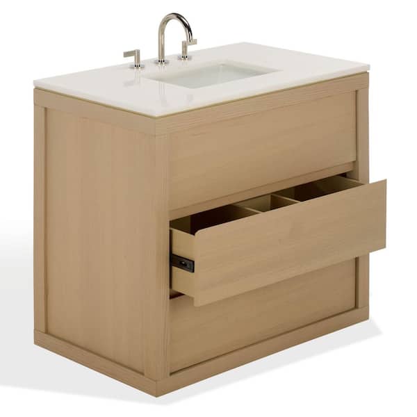 Clairebeth 36 in. Single Sink Natural Bath Vanity with White Marble Top