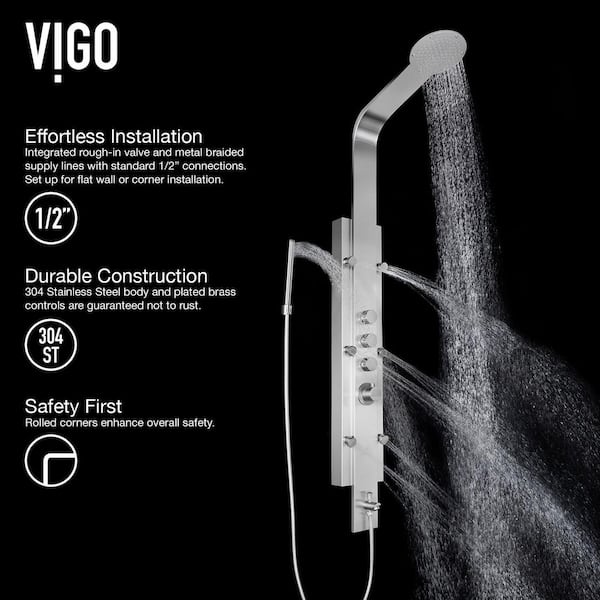 VIGO Mateo 60 in. H x 7 in. W 6-Jet Shower Panel System with Fixed