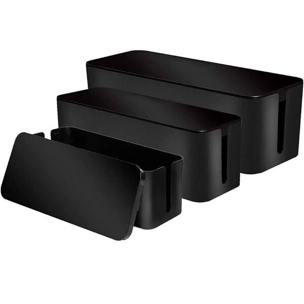 Yichuhaoxi Cable Organizer Box Set of 3, 1.33 ft. Power Cover Cord Holder Surge Protector for Desk (Black)