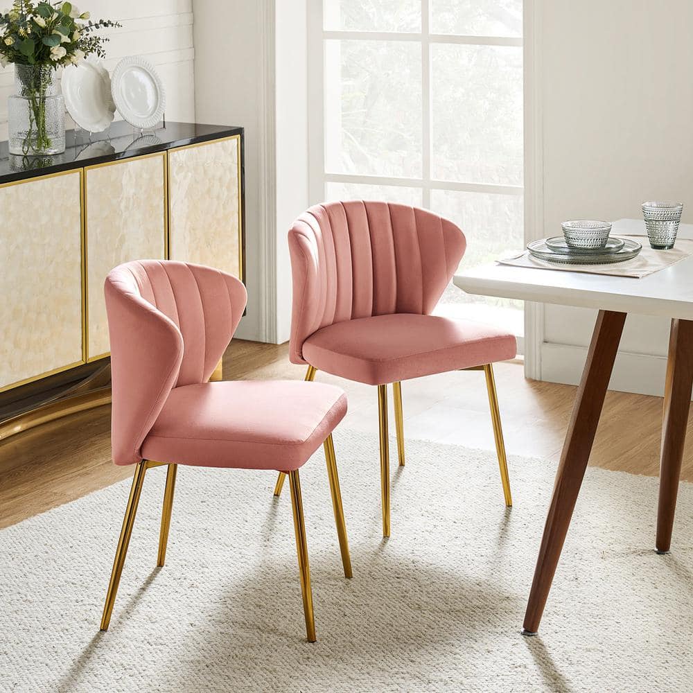 Pink Velvet Upholstered Low Side Chair with Metal Legs
