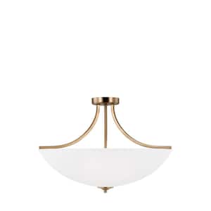 Geary Large 25 in. 4-Light Satin Brass Dual Semi-Flush Mount Convertible Pendant with Etched Glass