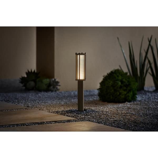 100 Lumen Low Voltage Antique Brass Integrated LED Outdoor Landscape Bollard Light with Caged Lens