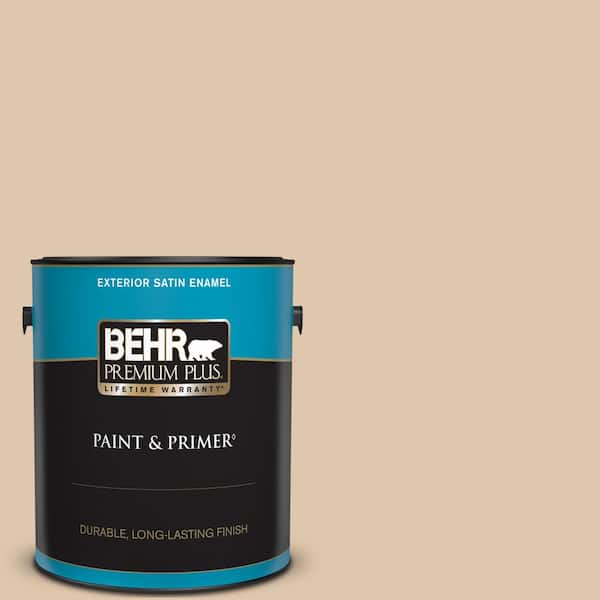 BEHR PREMIUM PLUS 1 gal. #N260-2 Almond Latte Satin Enamel Exterior Paint & Primer