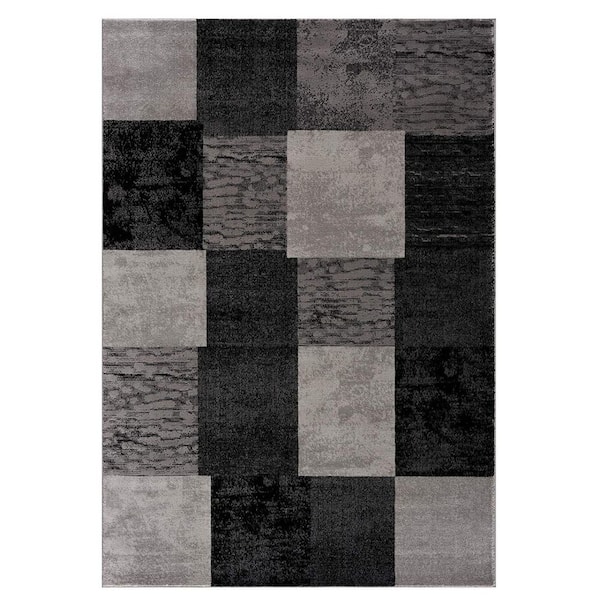 2 ft. x 3 ft. Gray and Black Geometric Washable Non Skid Area Rug