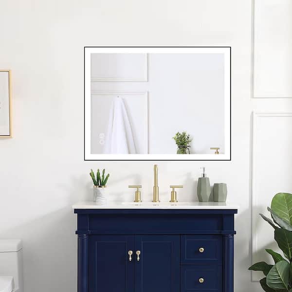 28 in. W x 36 in. H Rectangular Framed Anti-Fog Dimmable Wall Mounted LED Bathroom Vanity Mirror in Black