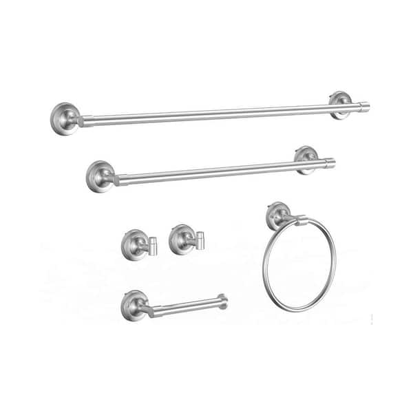 Movisa 6-Piece Wall Mount Bath Hardware Set in Brushed Nickel