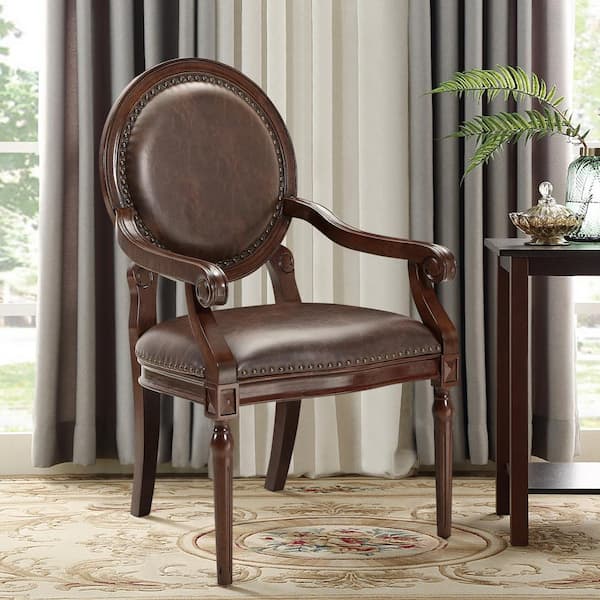 EVERGLADE HOME Yara Dark Brown Faux Leather Classic Armchair