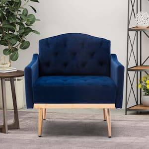 31 in. Wide Blue 2-Seat Square Arm Velvet Mid-Century Modern Straight Sofa