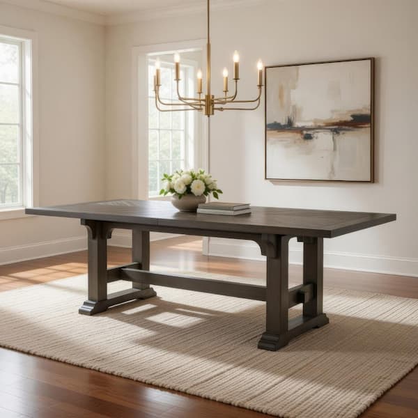 Koa Brown Wood 102 in. Trestle Dining Table Seating for 10