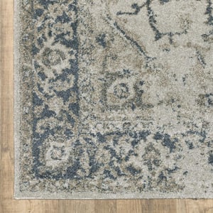 Grey Blue and Teal 3 ft. x 5 ft. Oriental Power Loom Stain Resistant Area Rug