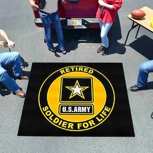 U.S. Army Black 5 ft. x 6 ft. Indoor Vinyl backing Tufted Solid Nylon Rectangle Tailgater Area Rug