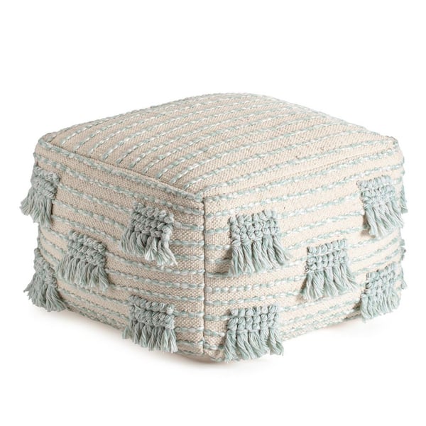 Anji Mountain French 75 22 in. x 22 in. x 16 in. Beige and Green Pouf
