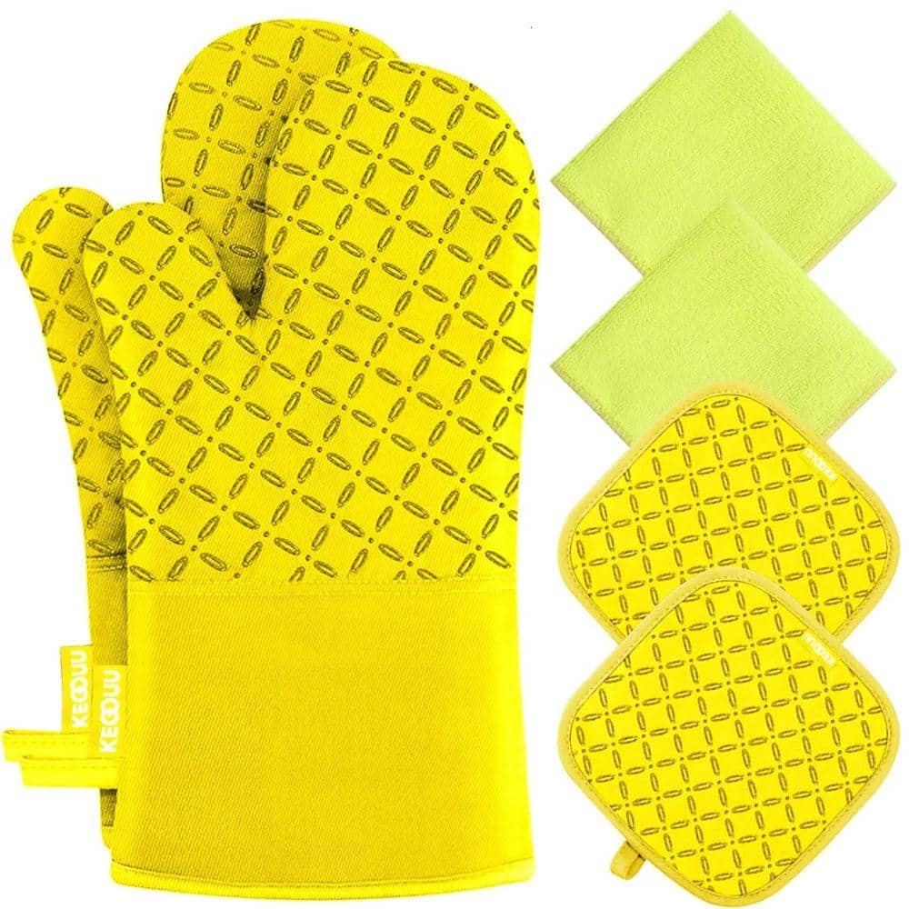 Yellow Silicone and Cotton 6-Piece Oven Mitt and Pot Holder Set