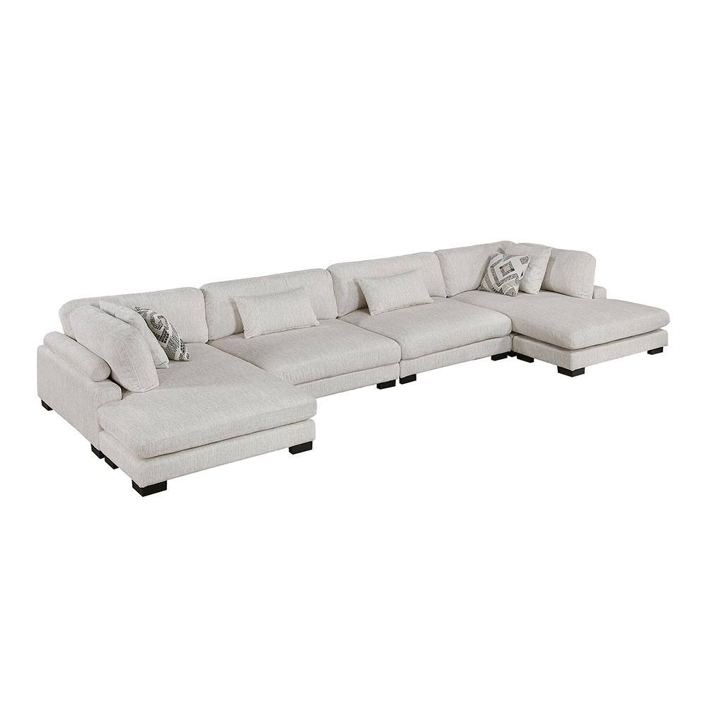 Beane 180 in. Pillow Top Arm 4-Piece Textured Microfiber Modular Sectional Sofa in. Beige with Chaise