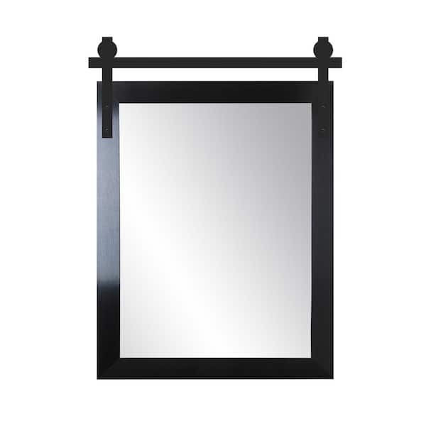 BrandtWorks 34 in. W x 51 in. H Glossy Black Rectangle Barn Door Framed Mirror