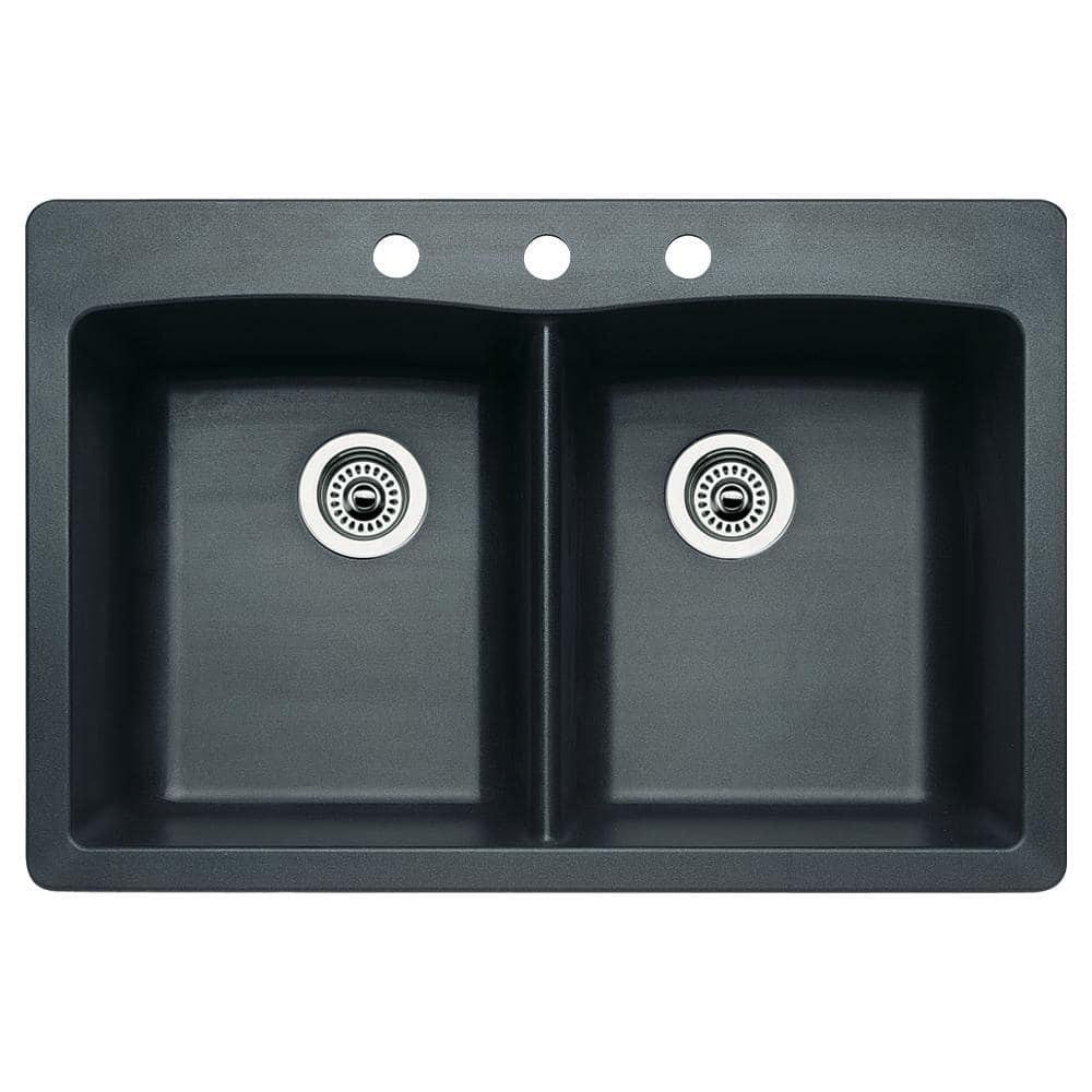 Diamond Dual-Mount Granite 33 in. 3-Hole 50/50 Double Bowl Kitchen Sink in 