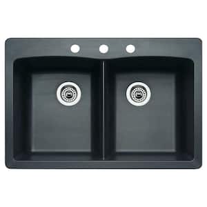 Diamond Dual-Mount Granite 33 in. 3-Hole 50/50 Double Bowl Kitchen Sink in Anthracite
