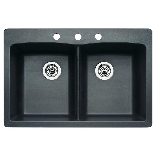 Diamond Dual-Mount Granite 33 in. 3-Hole 50/50 Double Bowl Kitchen Sink in Anthracite