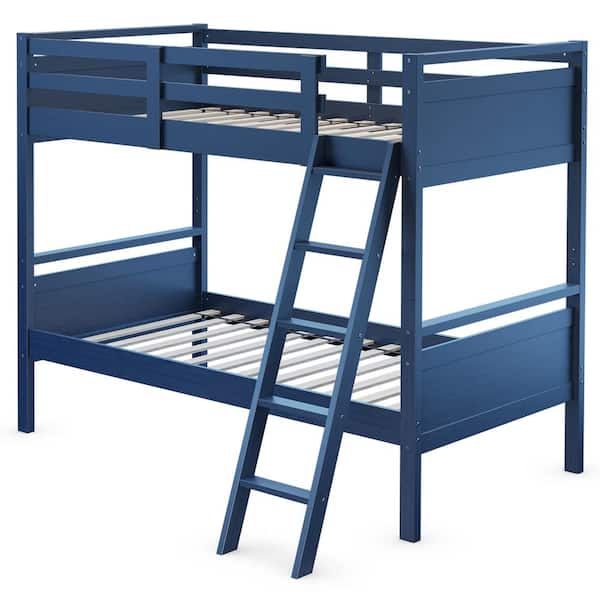 Costway Twin Over Navy Twin Bunk Bed Convertible 2 Individual Beds Wooden