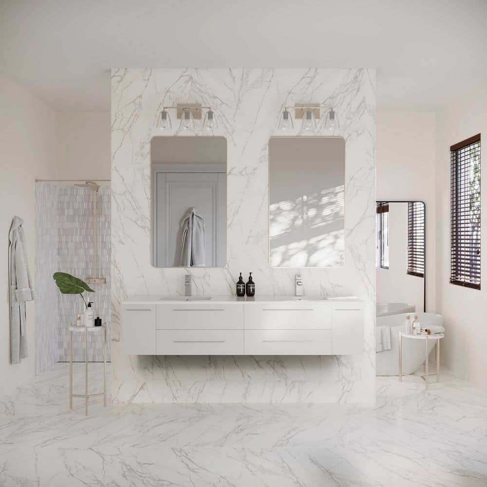 72" White Modern Wall-Mount Double Vanity with Quartz Top