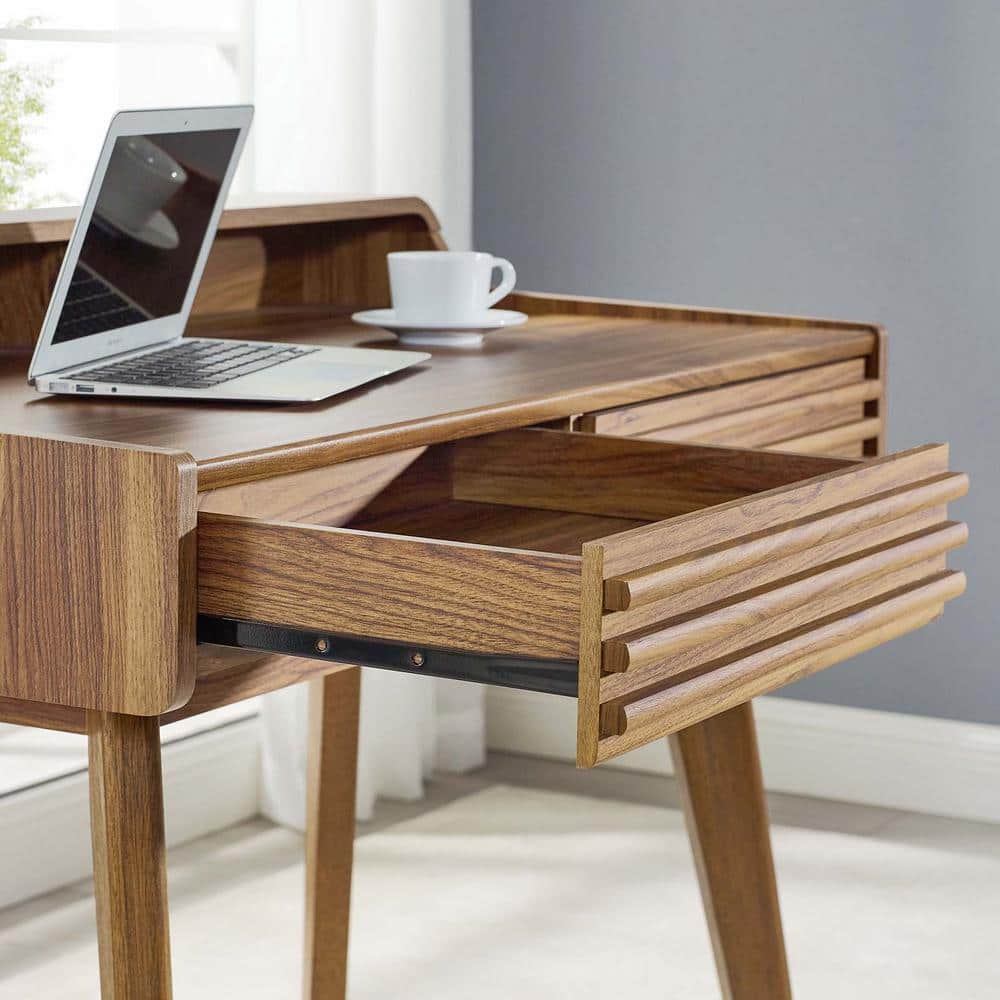 Mid-Century Modern Ravenna Writing Desk with Hutch in Walnut