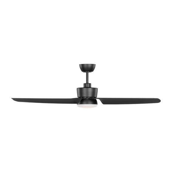 Generation Lighting - Fan Colgin 56 in. Midnight Black Modern Downrod Mount Standard Ceiling Fan with Integrated LED Light Kit and Remote