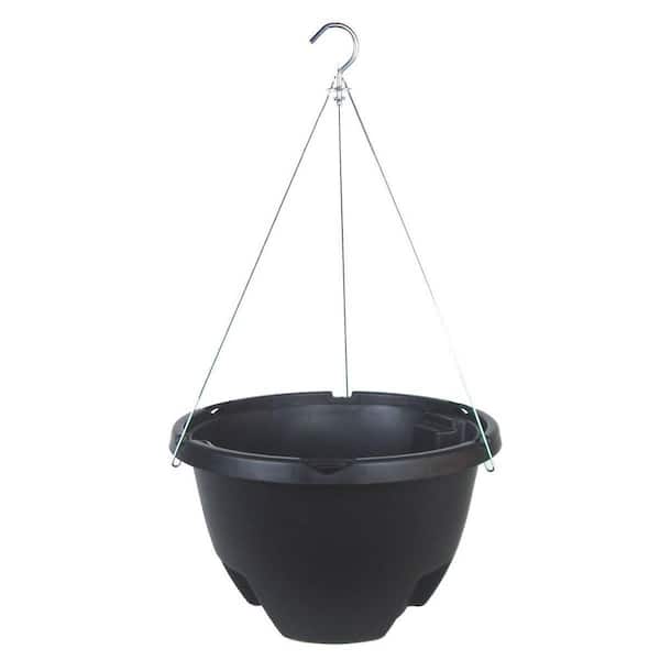 Large 16" Black Heavy Duty Plastic Round Indoor/Outdoor Self Watering Reservoir Hanging Planter