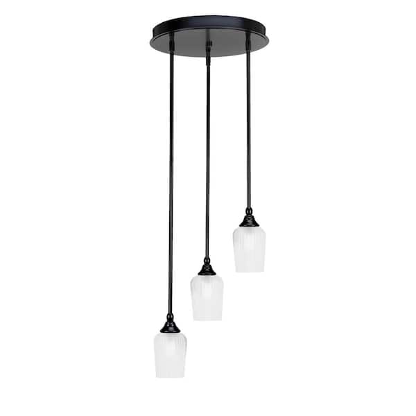 Unbranded Villa 60-Watt in. 3 Light Matte Black Stem Pendant Light with 5 in. Clear Textured Glass Shade, No bulbs included