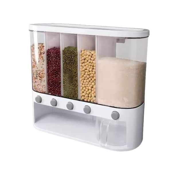 1 Piece Wall mounted 5 Grid Cereal Dispenser, Dry Food Dispenser with Measuring Cup