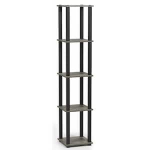 57.7 in. Tall French Oak/Black Wood 5-Shelf Corner Etagere Bookcase with Open Storage