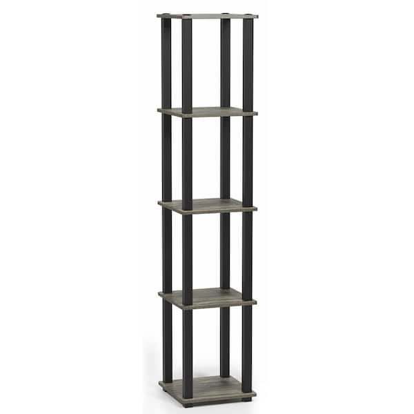 Furinno 57.7 in. Tall French Oak/Black Wood 5-Shelf Corner Etagere Bookcase with Open Storage
