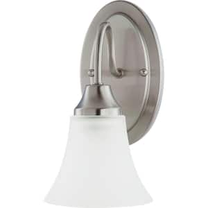 Holman 5.25 in. 1-Light Brushed Nickel Traditional Classic Wall Sconce Bathroom Light with Satin Etched Glass Shade