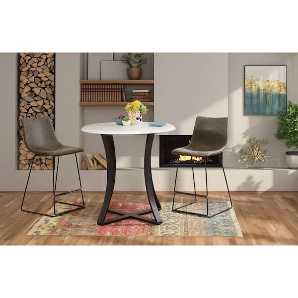 OSP Home Furnishings Metro 3-Piece 36 in. Round Faux Marble Top with Charcoal Base Counter Height Dining Room Set, Seats 2