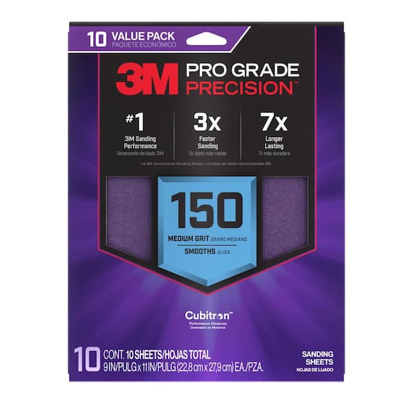 Pro Grade Precision 9 in. x 11 in. 150 Grit Faster Sanding Sheets with No-Slip Grip Backing (10-Pack)