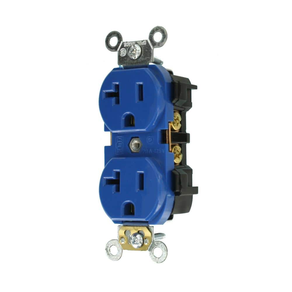 Blue Industrial Grade Duplex Receptacle with Wall Plate