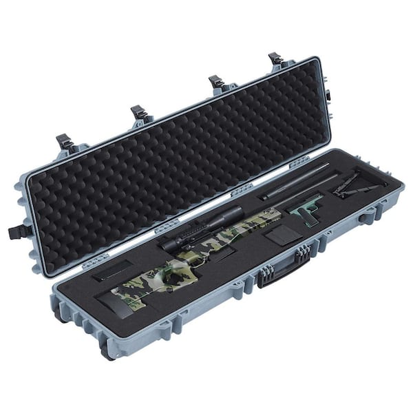 SKYSHALO Hard Rifle Case, Grey, Lockable Rifle Case with Pre-cut